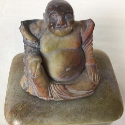 Lot. 6215. Carved Agate Chinese Laughing Buddha with Stone Box