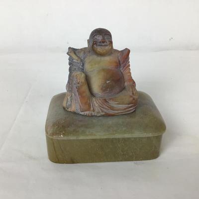 Lot. 6215. Carved Agate Chinese Laughing Buddha with Stone Box