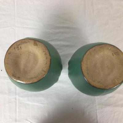 Lot. 6214. Pair of Zanesville Matte Green Vases