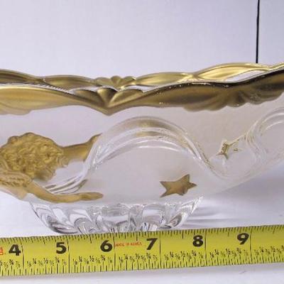 Large Heavy Glass Serving Bowl, Angels Theme