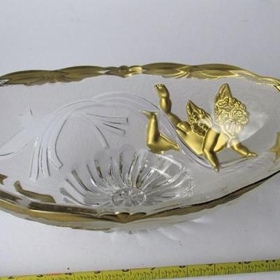 Large Heavy Glass Serving Bowl, Angels Theme