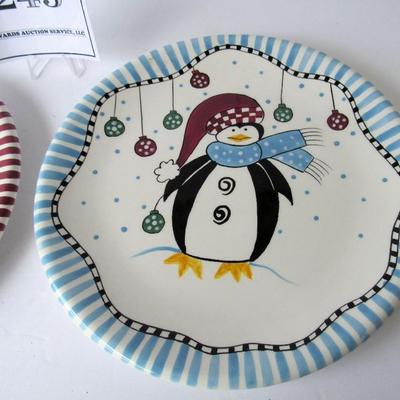 2 Cute Winter Penguin Theme Plates, Bella Casa by Ganz