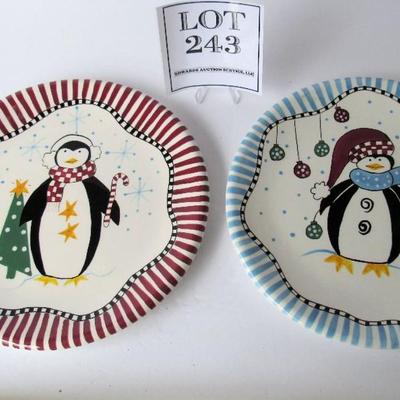 2 Cute Winter Penguin Theme Plates, Bella Casa by Ganz