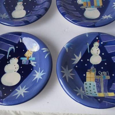Set of 4 Snowman Theme Plates in Matching Tin, Sakura