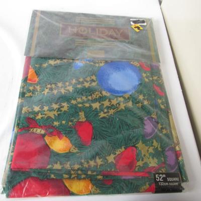Christmas Tree Plate and Unused 52" Square Christmas Tablecloth