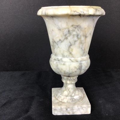 Lot. 6220. Alabaster Vase and Cherub Porcelain Vase