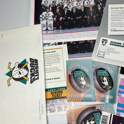 Lot of Mighty Ducks NHL Tickets, Bumper Sticker, Commemorative Game Programs, & More