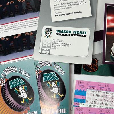 Lot of Mighty Ducks NHL Tickets, Bumper Sticker, Commemorative Game Programs, & More