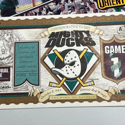 Lot of Mighty Ducks NHL Tickets, Bumper Sticker, Commemorative Game Programs, & More