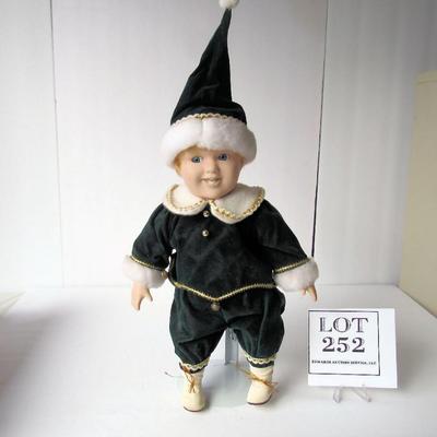 Adorable Little Boy Elf Porcelain Doll on Stand