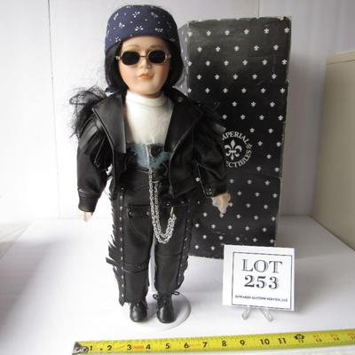 Porcelain Face Biker Girl Doll, 17" Tall, With Stand, Imperial Collectibles, #281/5000