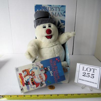 Older Plush Frosty the Snowman in Original Packaging With Rudolph Sing Along VHS
