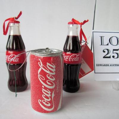 Older Coca Cola Bottle and Can Christmas Ornaments