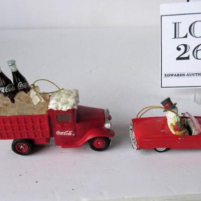 2 Older Coca Cola Christmas Ornaments, Car and Truck