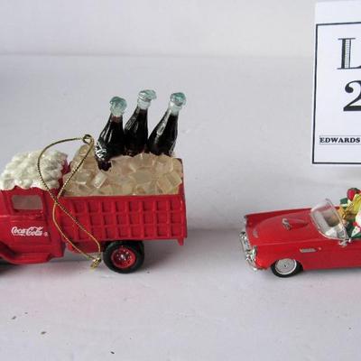 2 Older Coca Cola Christmas Ornaments, Car and Truck