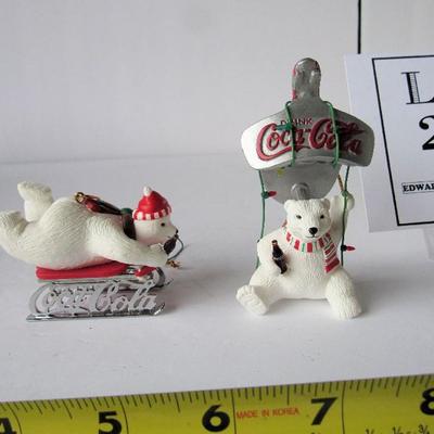 2 Older Nice Coca Cola Bear Christmas Ornaments