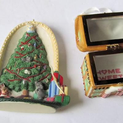 2 Older Hallmark Christmas Ornaments: Christmas Mice, 1995 and New Home Hinged Box, 2002