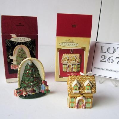 2 Older Hallmark Christmas Ornaments: Christmas Mice, 1995 and New Home Hinged Box, 2002
