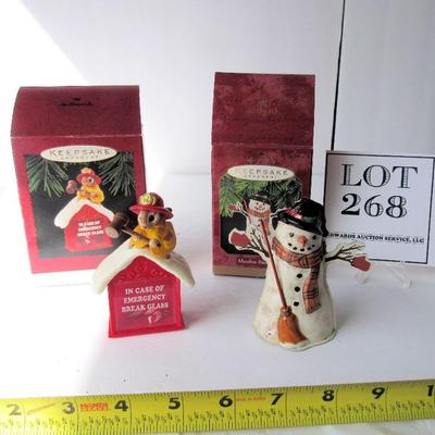 2 Hallmark Christmas Ornaments: Tin Snowman, 1997 and North Pole 911, 1995