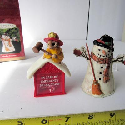 2 Hallmark Christmas Ornaments: Tin Snowman, 1997 and North Pole 911, 1995