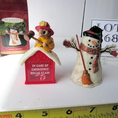 2 Hallmark Christmas Ornaments: Tin Snowman, 1997 and North Pole 911, 1995