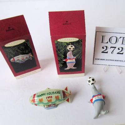 2 Hallmark Christmas Ornaments: Tin Blimp, 1993 and Perfect Balance, 1995