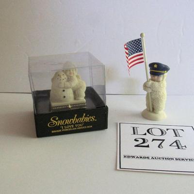 Dept 56 Snowbabies I Love You Trinket Box and Miniature Baby Cop With Flag
