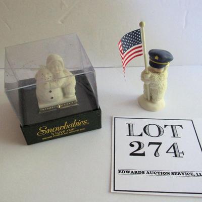 Dept 56 Snowbabies I Love You Trinket Box and Miniature Baby Cop With Flag