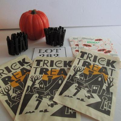 Vintage Halloween Trick or Treat Bags, Candle, Fencing