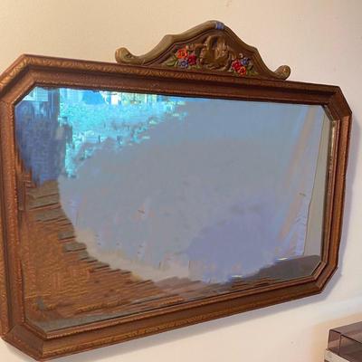 Antique 1920s-30s Mirror with Handpainted Flowers