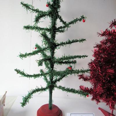 2 Table Top Christmas Trees, Plastic and Tinsel