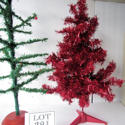 2 Table Top Christmas Trees, Plastic and Tinsel
