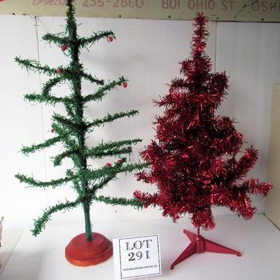 2 Table Top Christmas Trees, Plastic and Tinsel