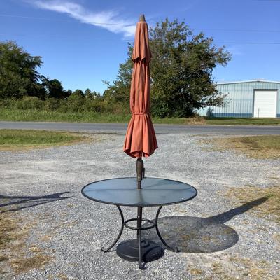 6287 Outdoor Round Glass Top Table & 8' Crank Umbrella