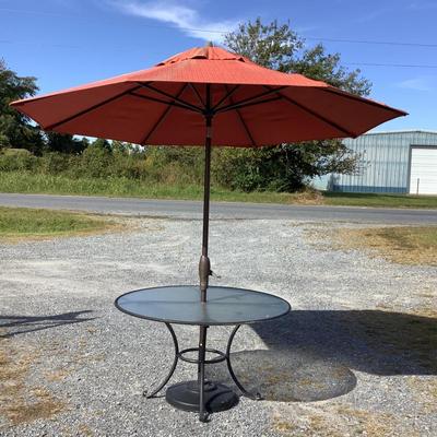 6287 Outdoor Round Glass Top Table & 8' Crank Umbrella