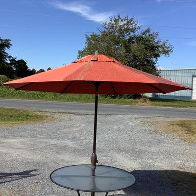 6287 Outdoor Round Glass Top Table & 8' Crank Umbrella