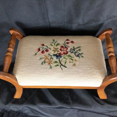 Lot. 6224. Vintage Needlepoint Footstool/Handmade Wood 2-Step Stool