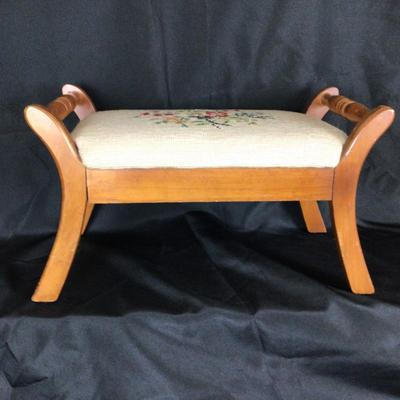 Lot. 6224. Vintage Needlepoint Footstool/Handmade Wood 2-Step Stool