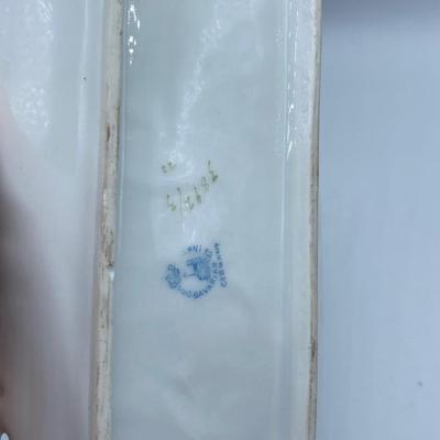 Antique German porcelain pierced handled bowl with handles