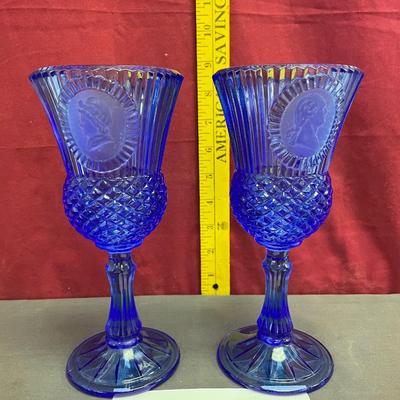 Avon cobalt-George and Martha goblets
