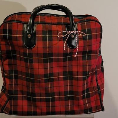 Lot 54: Vintage Red & Black Plaid Carrying Case, Thermos & Box