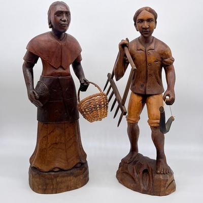 Early American Art ~ Solid Wood Hand Carved Sculptures ~ Excellent Condition