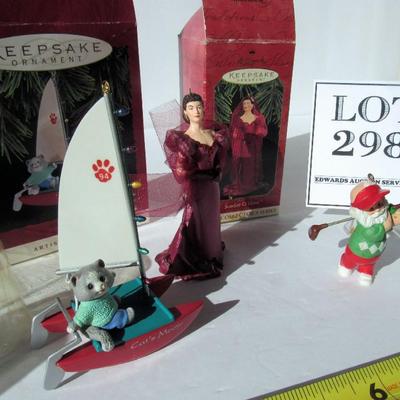 Lot of 3 Hallmark Christmas Ornaments: Scarlet O'Hara 1997, Cat's Meow 1994, Golf Santa 1989