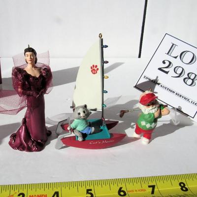 Lot of 3 Hallmark Christmas Ornaments: Scarlet O'Hara 1997, Cat's Meow 1994, Golf Santa 1989