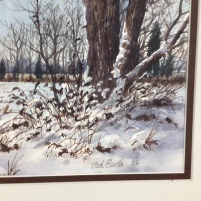 Lot. 6243. Original Watercolor of a â€œWinter Waterfowl â€œ by Ned Ewell