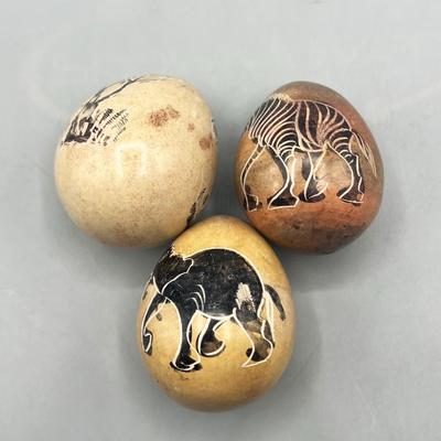 Lot of African Wild Animal Themed Marble Stone Displayable Decor Eggs