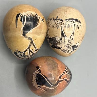 Lot of African Wild Animal Themed Marble Stone Displayable Decor Eggs