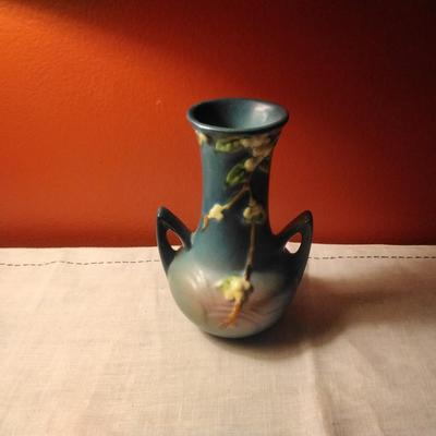 Roseville Pottery Blue Snowberry Vase #IV2-7,  Circa 1947