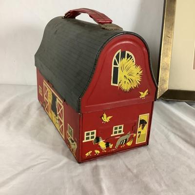 Lot. 6251. Double Matted Puppy and Cat print with Lunch Box