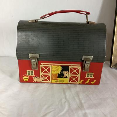 Lot. 6251. Double Matted Puppy and Cat print with Lunch Box